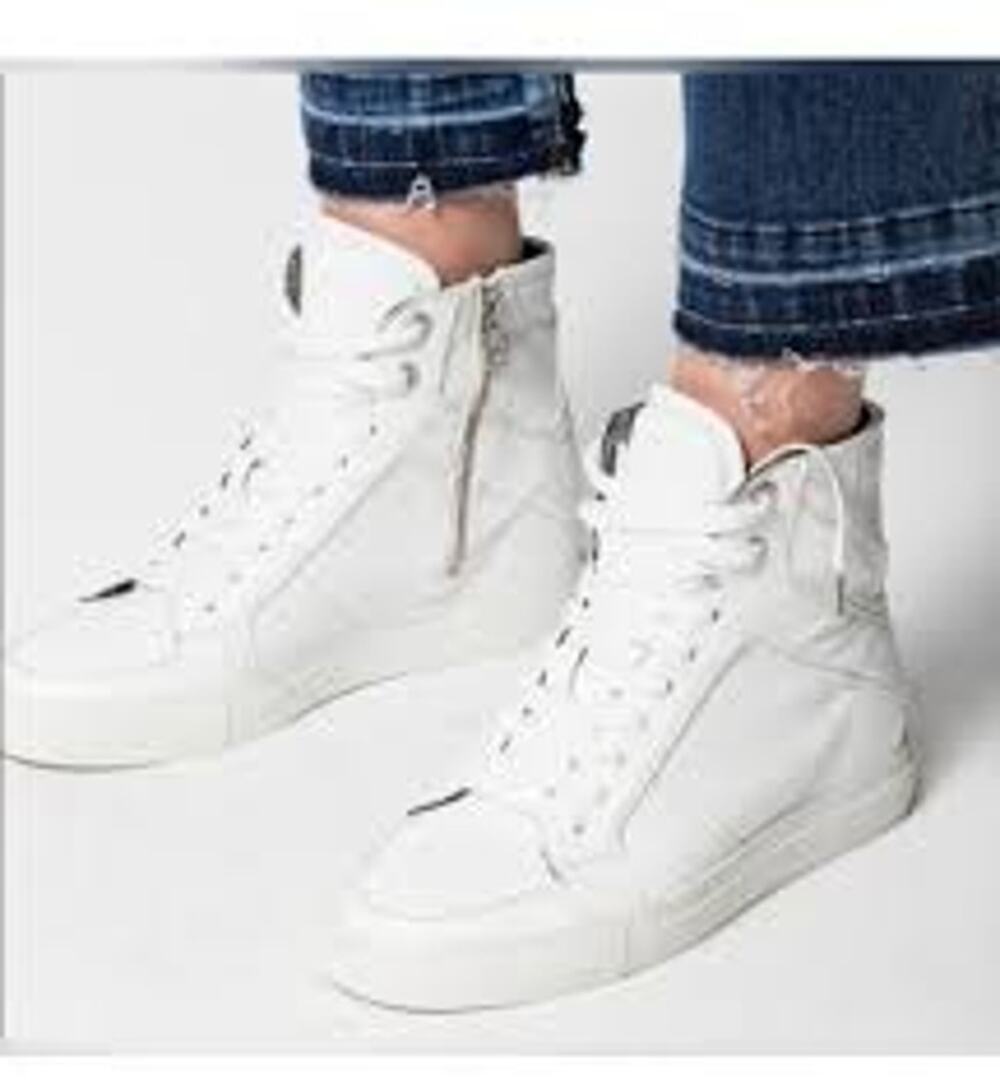 ZADIG & VOLTAIRE Flash High Top Sneakers White Lightning Bolt Size 40 10 Leather